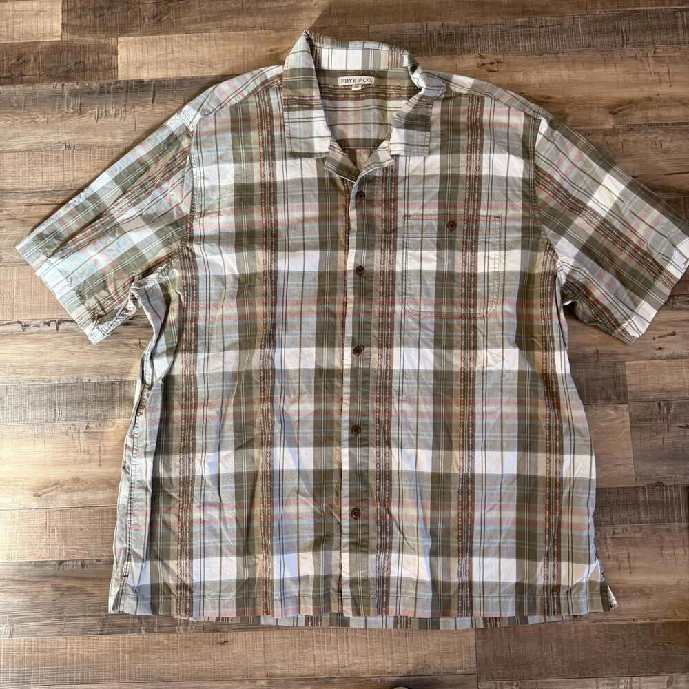 Frye and Co. Plaid Short Sleeve Button-Up Shirt Cotton 4XL Spring Casual‎ Brunch